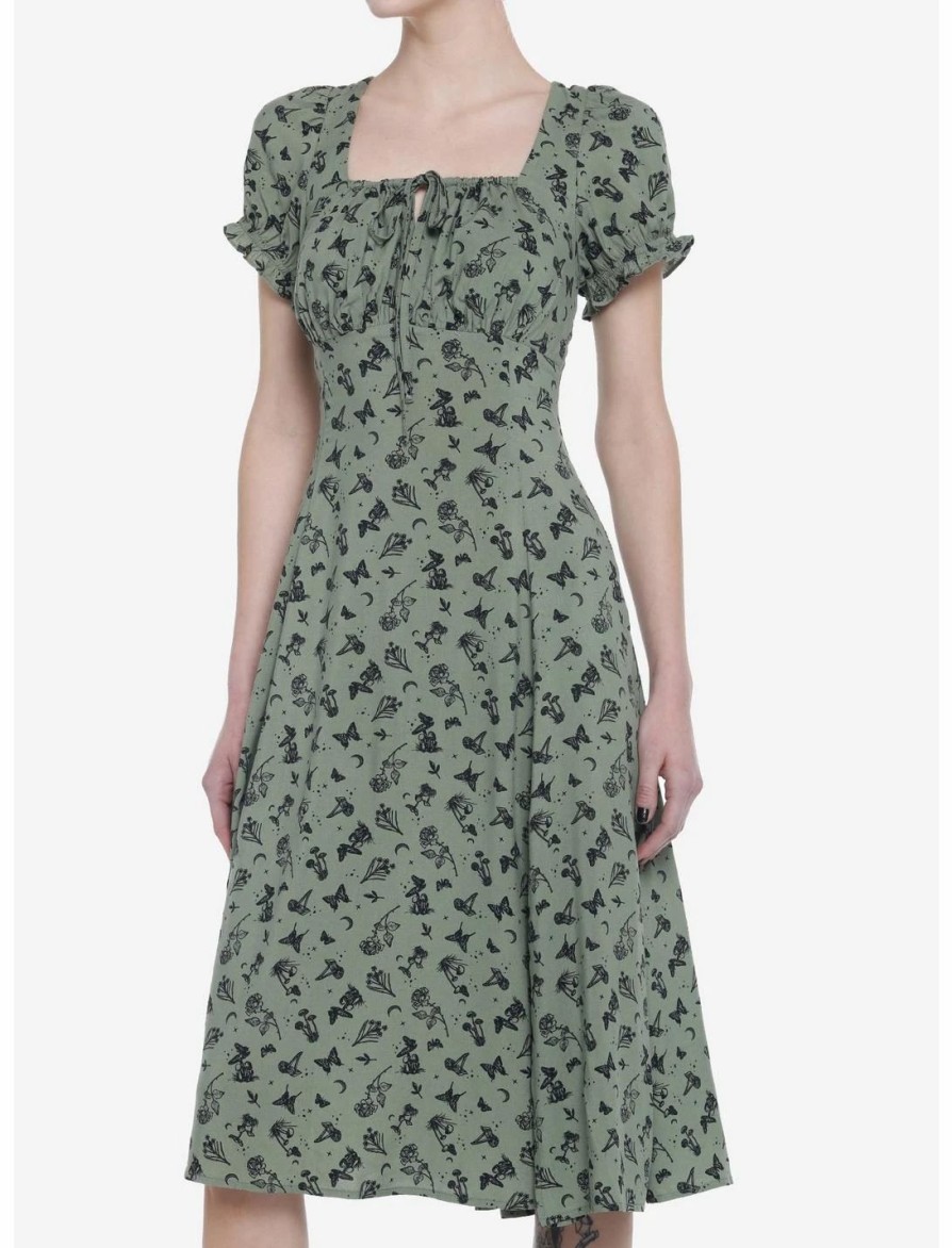 * Dresses | Null Green Butterfly Mushroom Empire Midi Dress