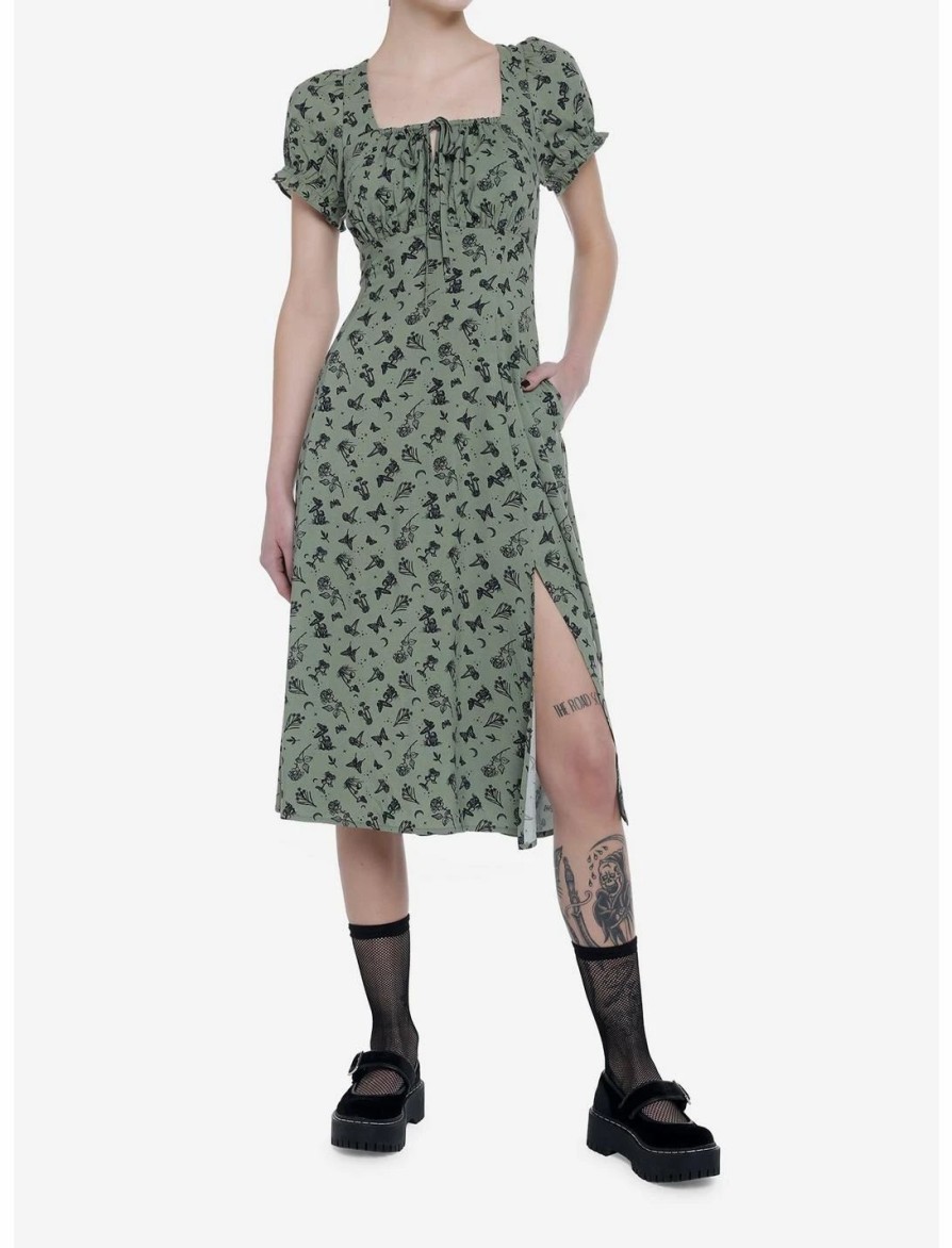 * Dresses | Null Green Butterfly Mushroom Empire Midi Dress