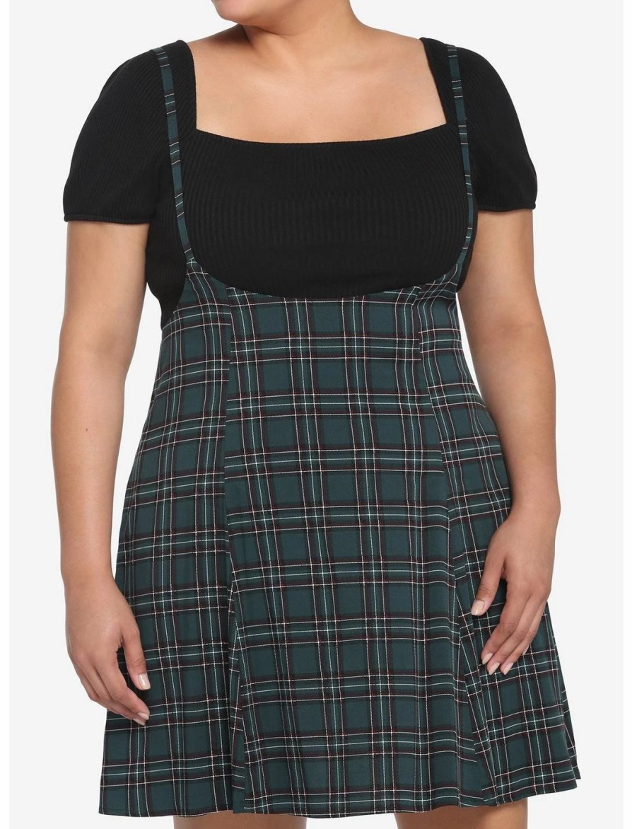 * Bottoms | Hunivers Green Plaid High-Waisted Suspender Skirt Plus Size