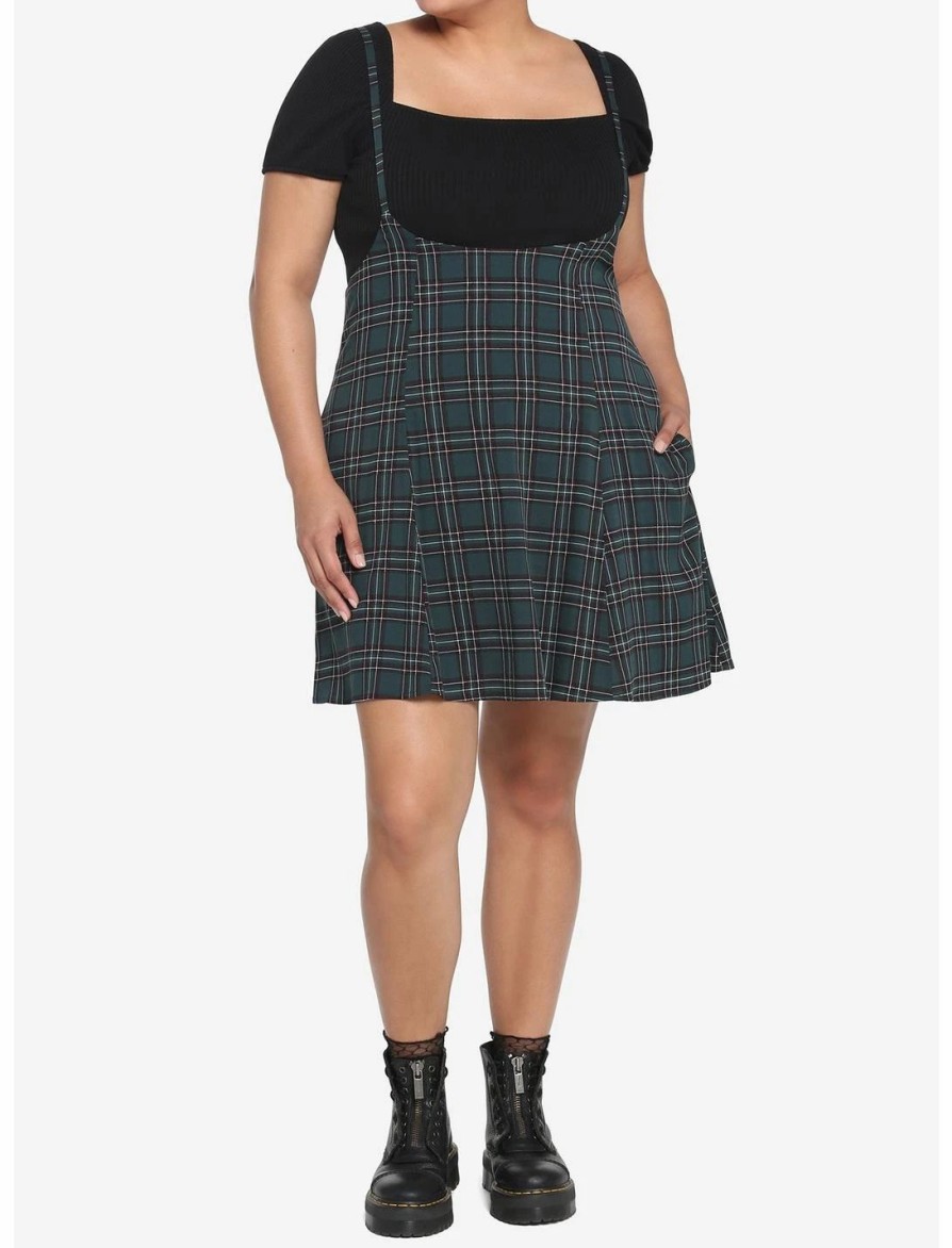 * Bottoms | Hunivers Green Plaid High-Waisted Suspender Skirt Plus Size