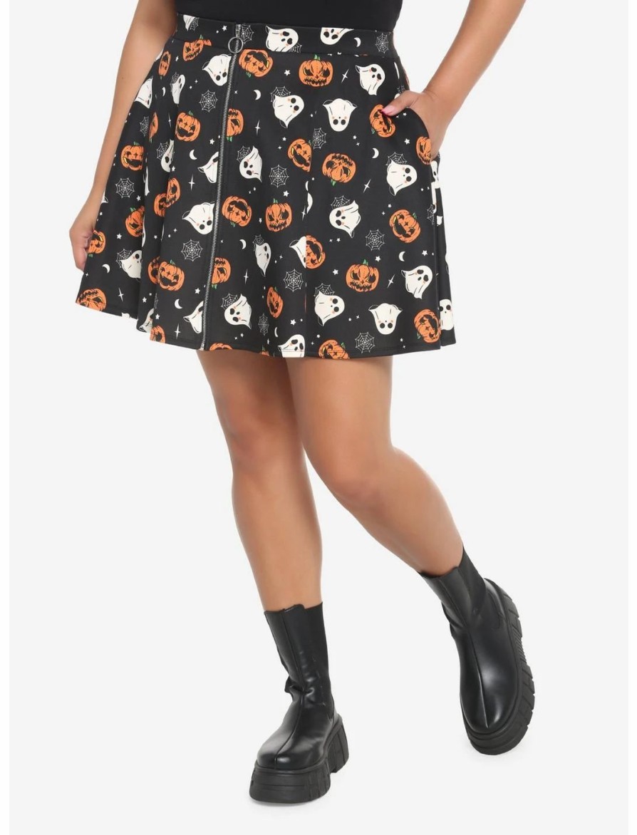 * Bottoms | Hunivers Pumpkin Ghost & Web Zipper Skirt Plus Size