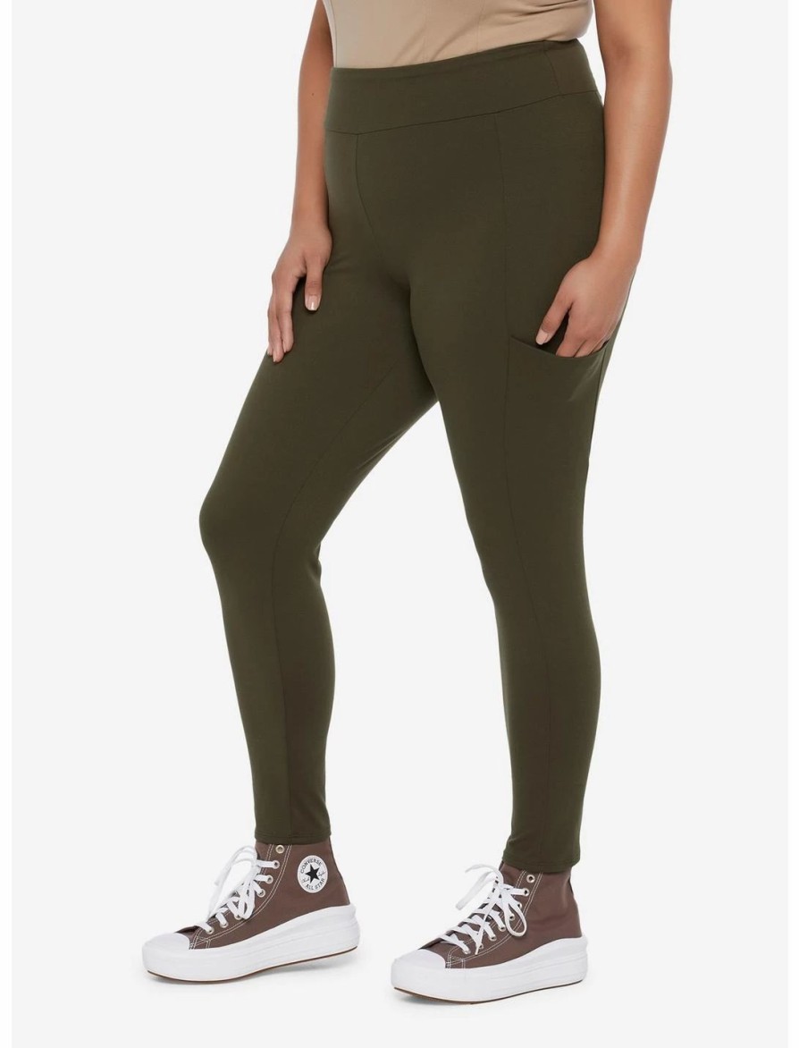 * Bottoms | Hunivers Olive Leggings With Pocket Plus Size