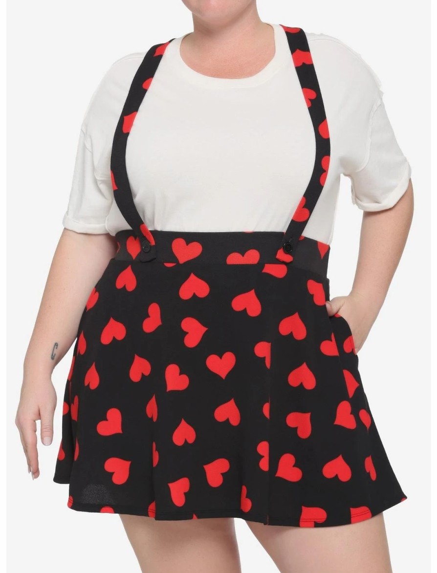 * Bottoms | Hunivers Red Hearts Black Suspender Skirt Plus Size