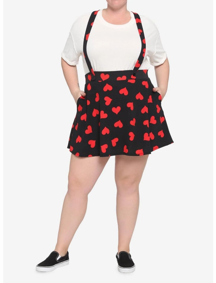 * Bottoms | Hunivers Red Hearts Black Suspender Skirt Plus Size