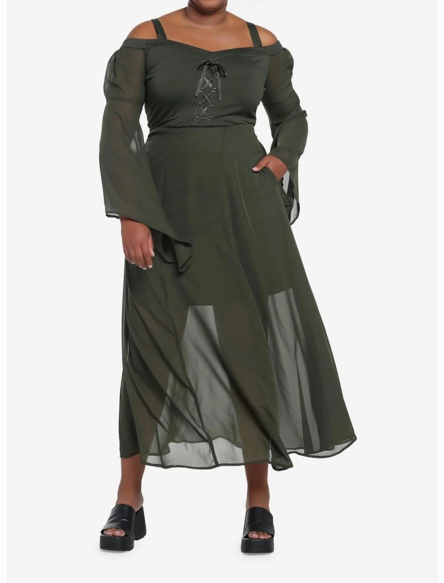 * Dresses | Hunivers Forest Green Chiffon Cold Shoulder Maxi Dress Plus Size