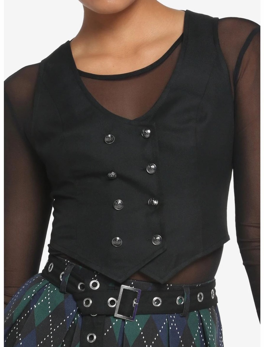 * Outerwear | Hunivers Black Double-Breasted Girls Vest