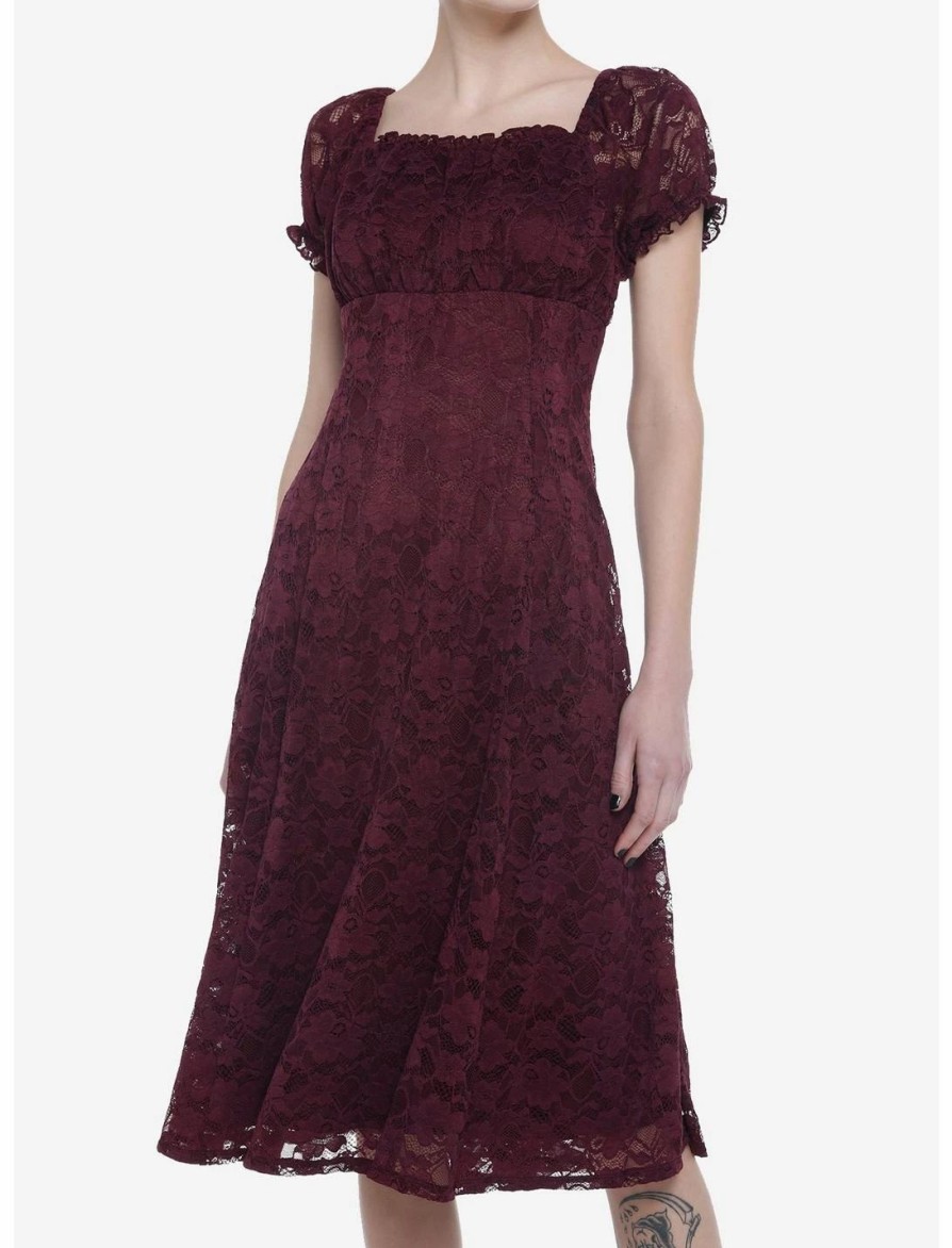 * Dresses | Null Burgundy Floral Lace Midi Dress