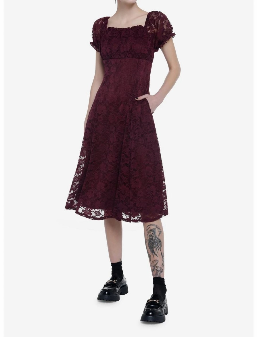 * Dresses | Null Burgundy Floral Lace Midi Dress