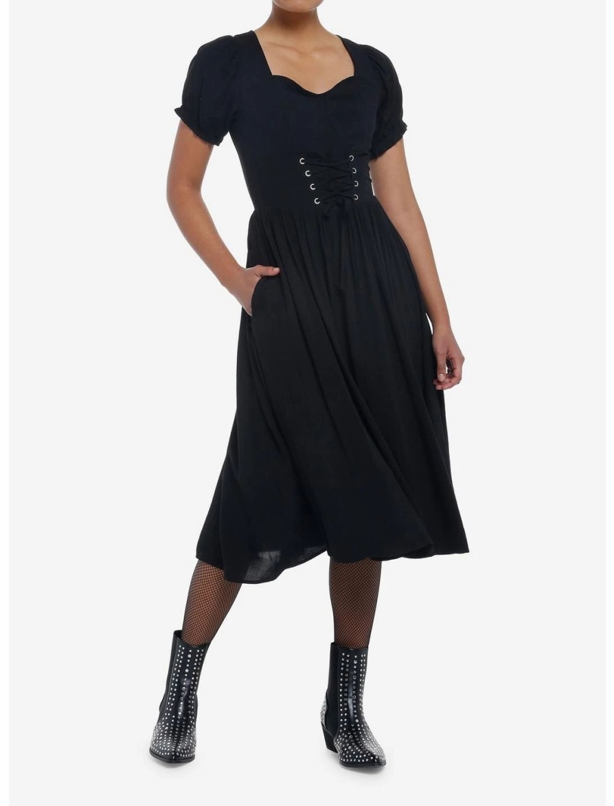 * Dresses | Null Black Puff Sleeve Corset Midi Dress