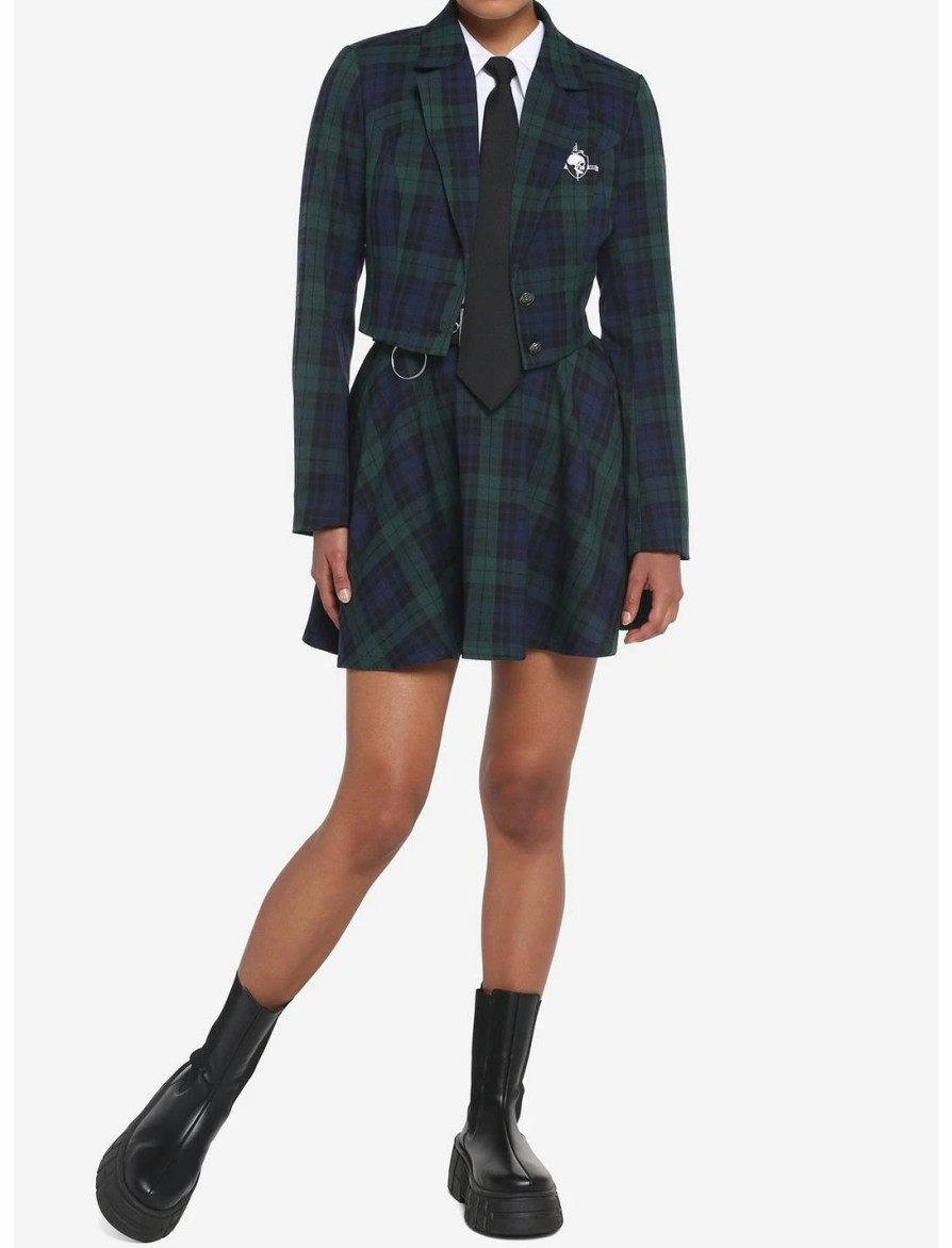 * Bottoms | Hunivers Green & Blue Plaid Skirt With Grommet Belt