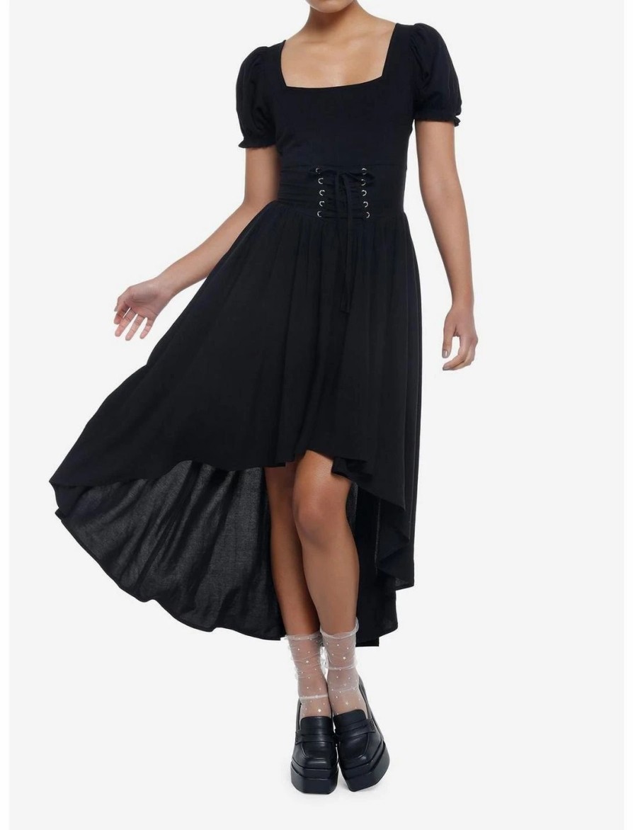 * Dresses | Null Black Babydoll Lace-Up Midi Dress