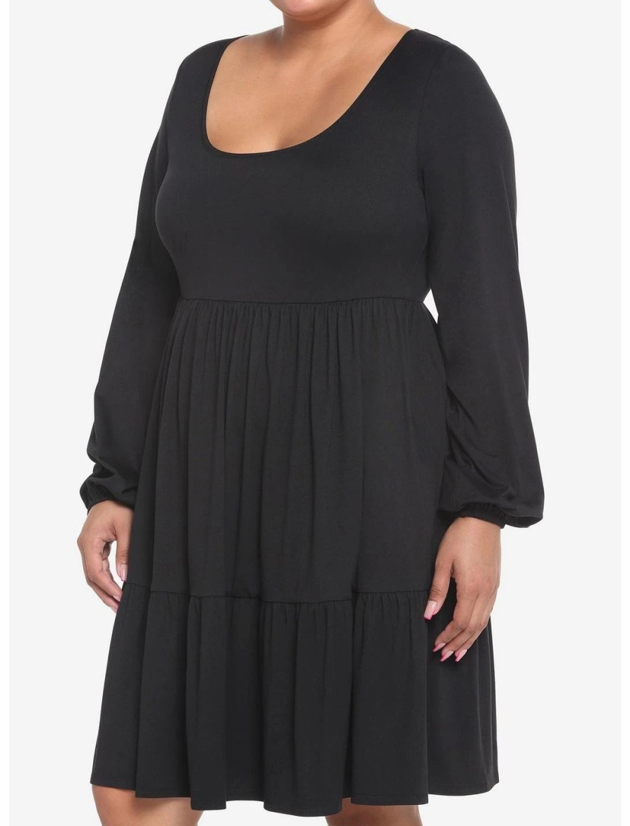 * Dresses | Hunivers Black Tiered Long-Sleeve Dress Plus Size