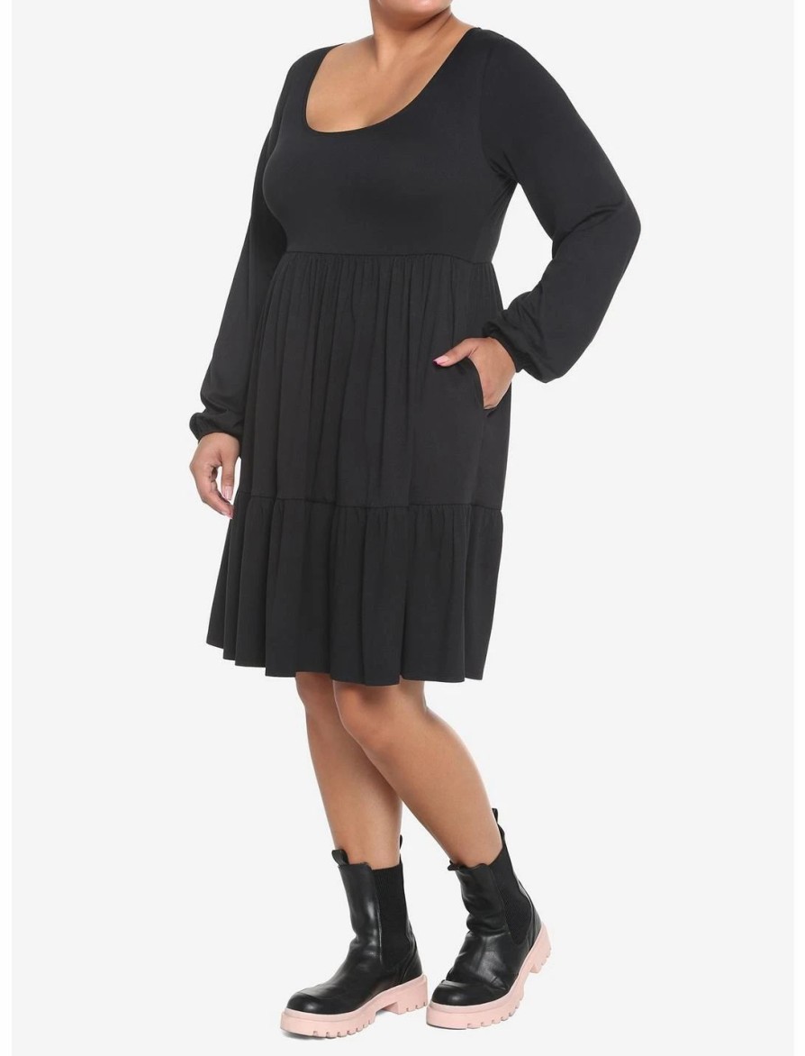 * Dresses | Hunivers Black Tiered Long-Sleeve Dress Plus Size