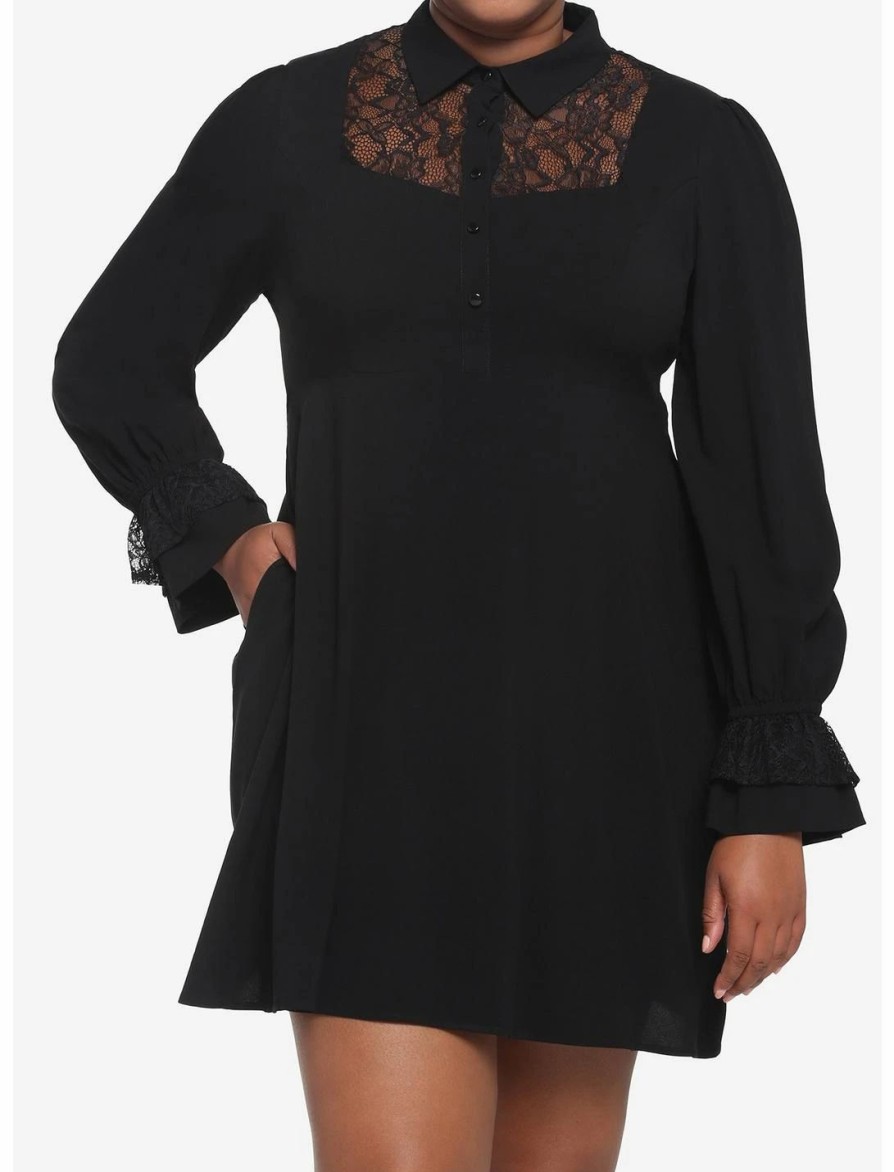 * Dresses | Hunivers Black Lace Collared Dress Plus Size