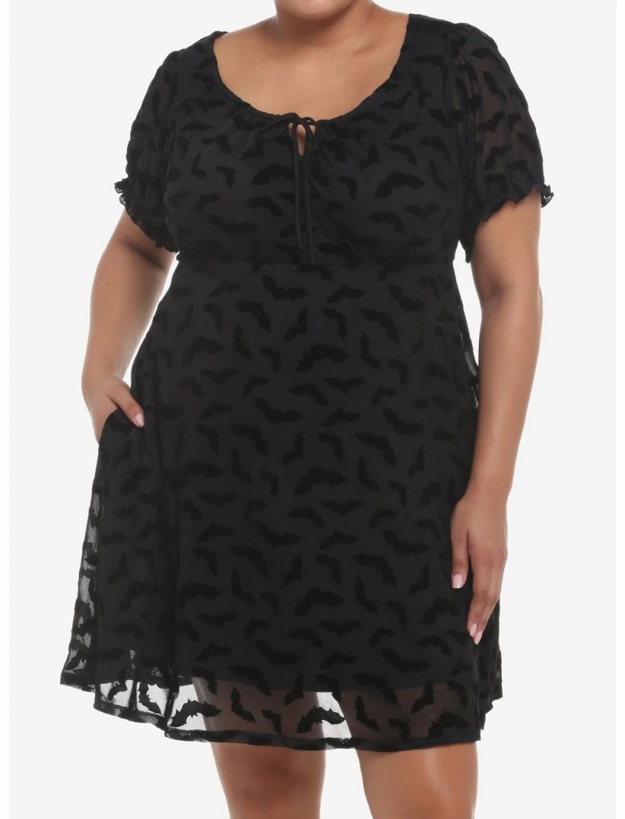 * Dresses | Hunivers Black Flocked Bats Babydoll Dress Plus Size