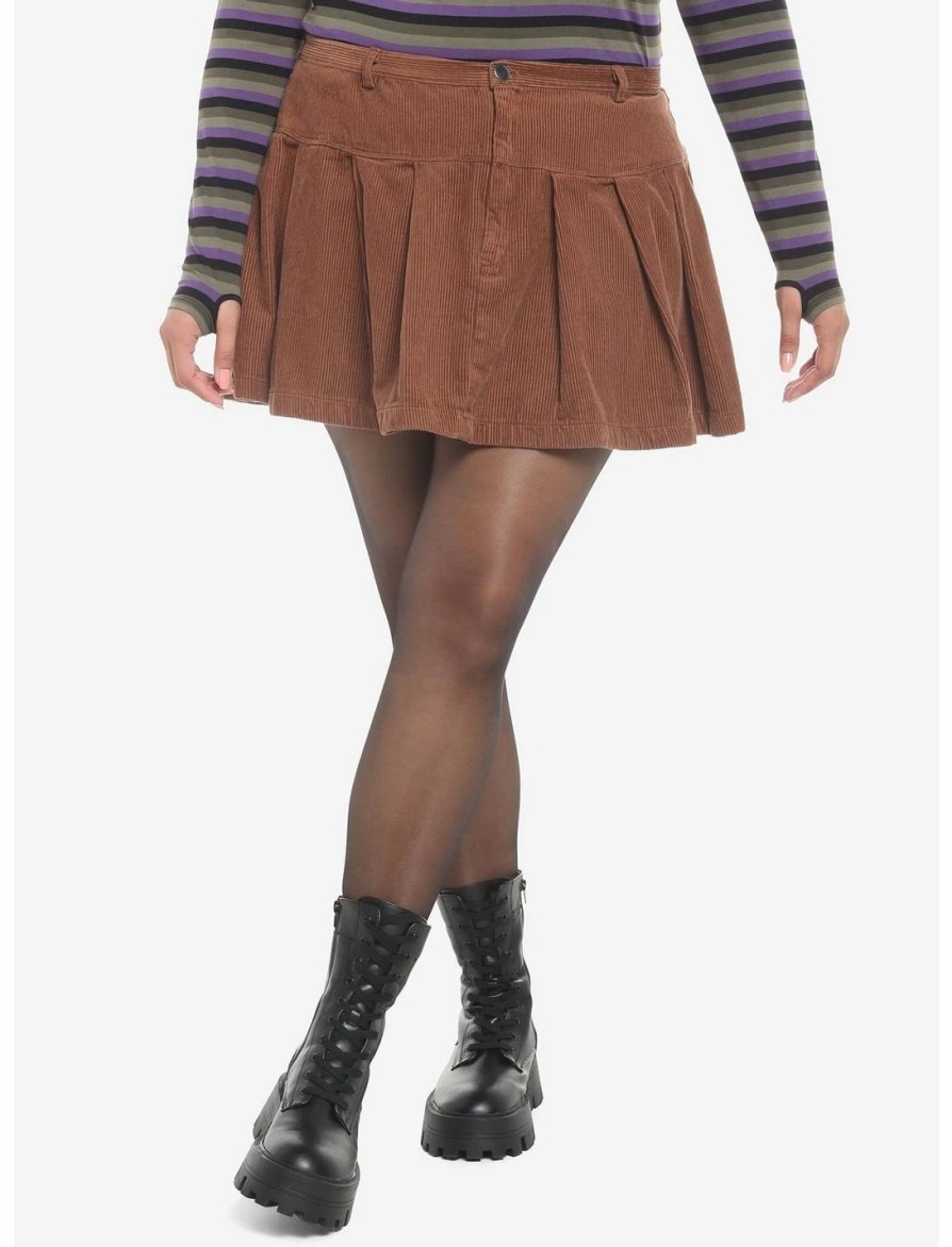 * Bottoms | Hunivers Brown Corduroy Pleated Mini Skirt Plus Size