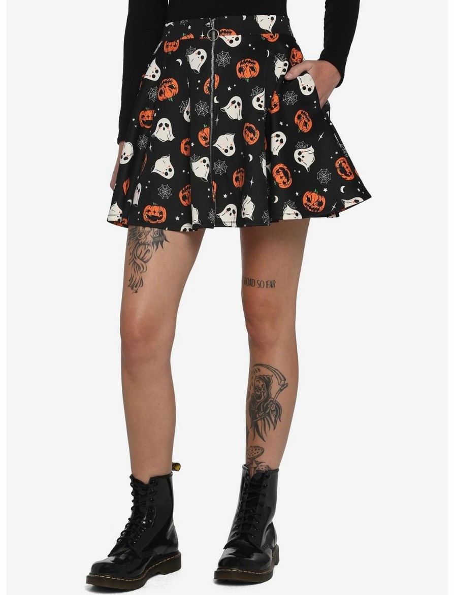 * Bottoms | Hunivers Pumpkin Ghost & Web Zipper Skirt