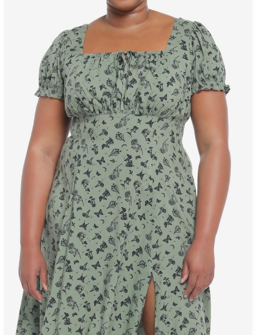 * Dresses | Null Green Butterfly Mushroom Empire Midi Dress Plus Size