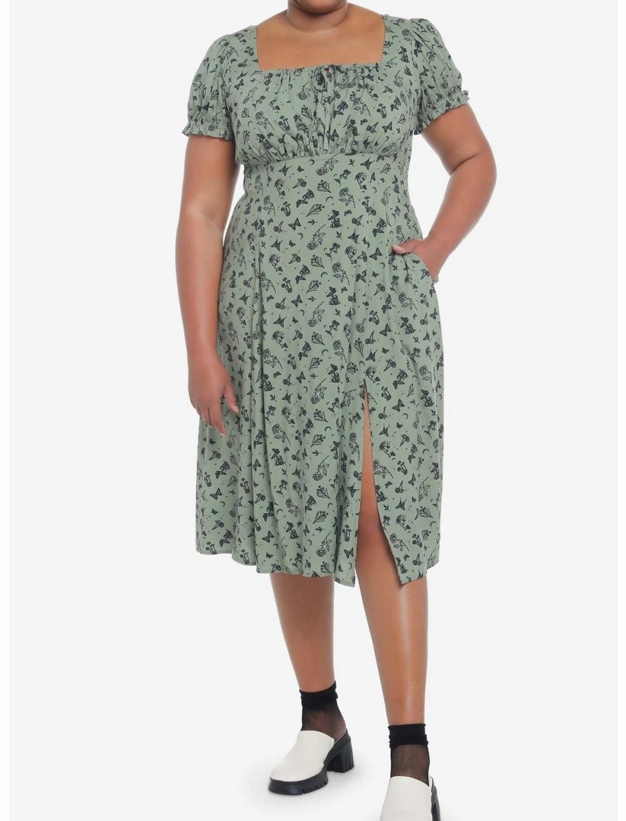 * Dresses | Null Green Butterfly Mushroom Empire Midi Dress Plus Size