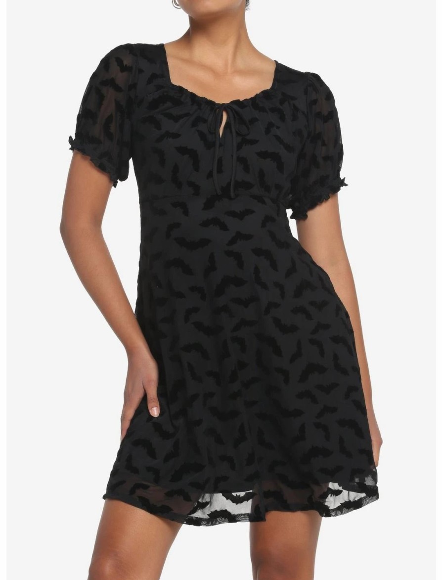 * Dresses | Hunivers Black Flocked Bats Babydoll Dress