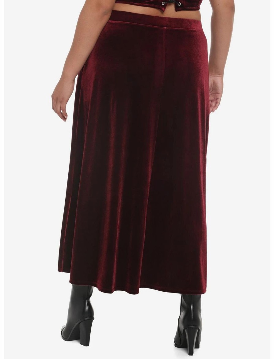 * Bottoms | Hunivers Burgundy Velvet Maxi Skirt Plus Size