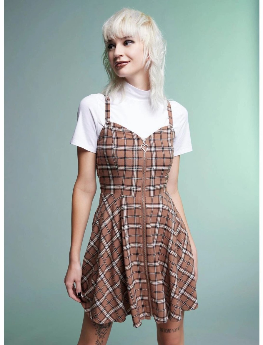 * Dresses | Hunivers Brown Plaid Twofer Dress