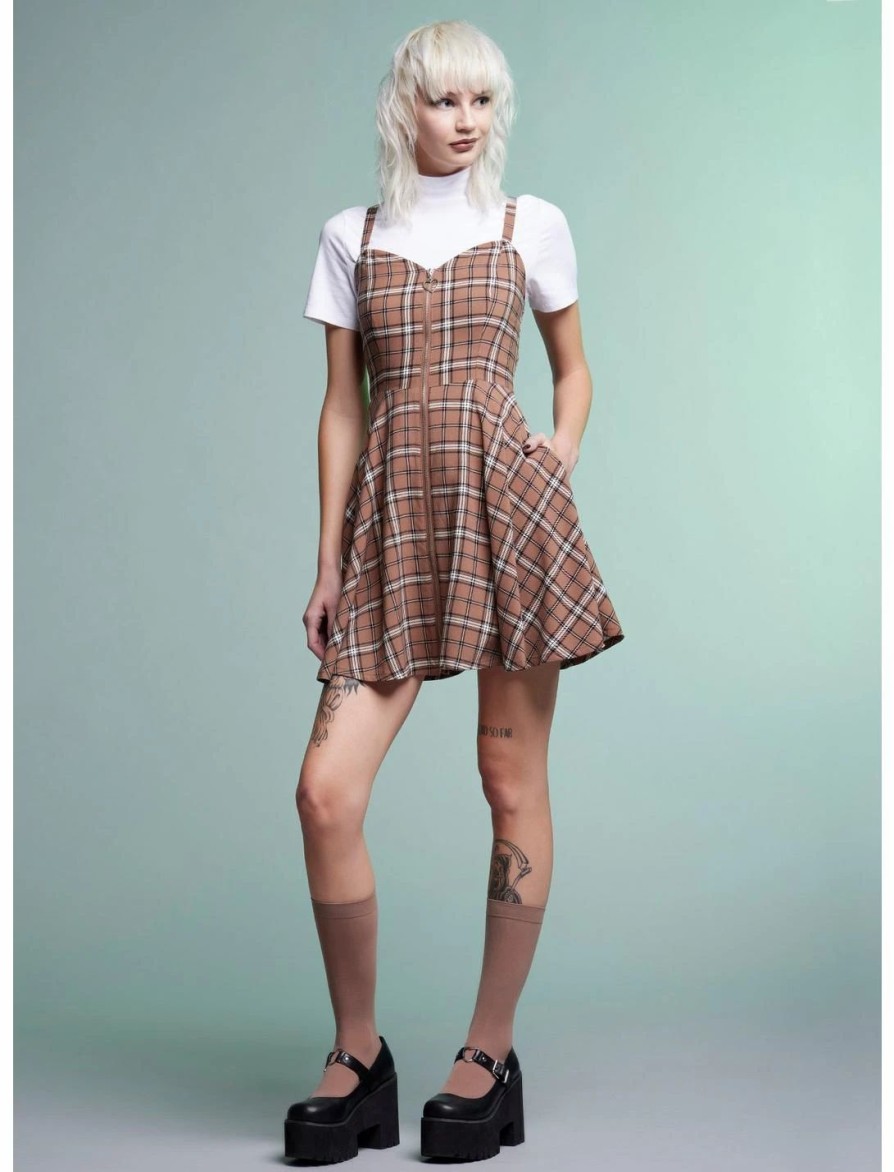 * Dresses | Hunivers Brown Plaid Twofer Dress