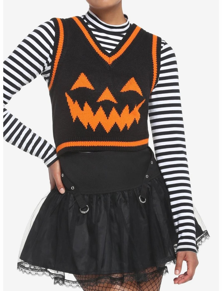 * Outerwear | Hunivers Black & Orange Pumpkin Sweater Vest