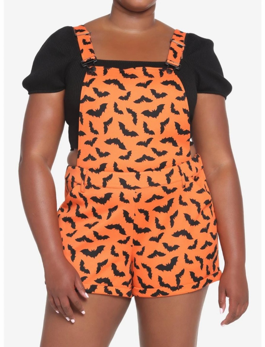 * Bottoms | Hunivers Orange & Black Bat Shortalls Plus Size