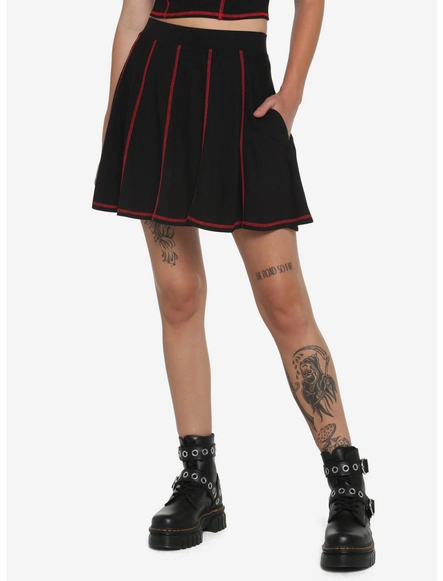 * Bottoms | Hunivers Black & Red Contrast Stitch Skirt