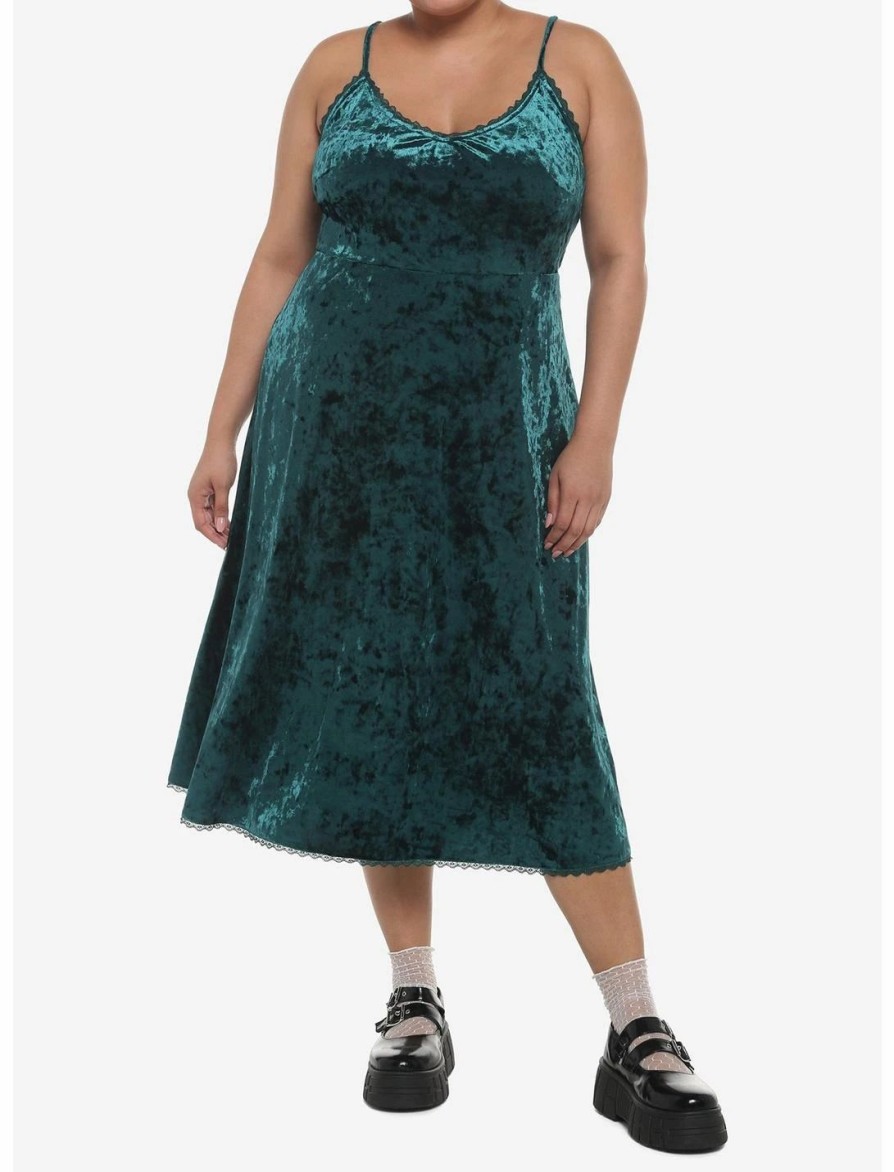 * Dresses | Hunivers Green Velvet Midi Slip Dress Plus Size