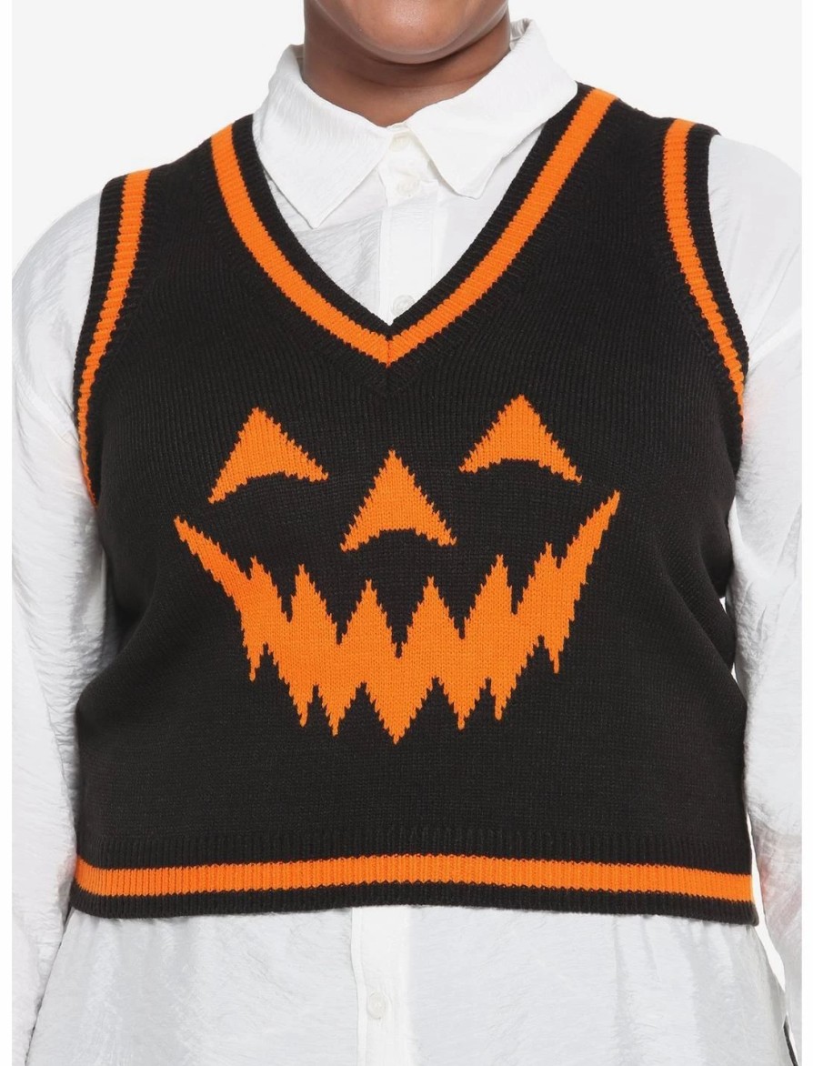 * Outerwear | Hunivers Black & Orange Pumpkin Sweater Vest Plus Size