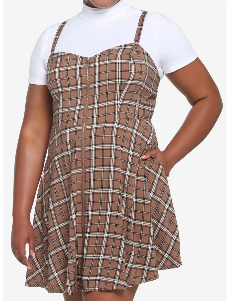 * Dresses | Hunivers Brown Plaid Twofer Dress Plus Size