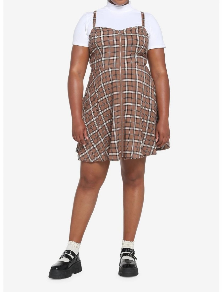 * Dresses | Hunivers Brown Plaid Twofer Dress Plus Size