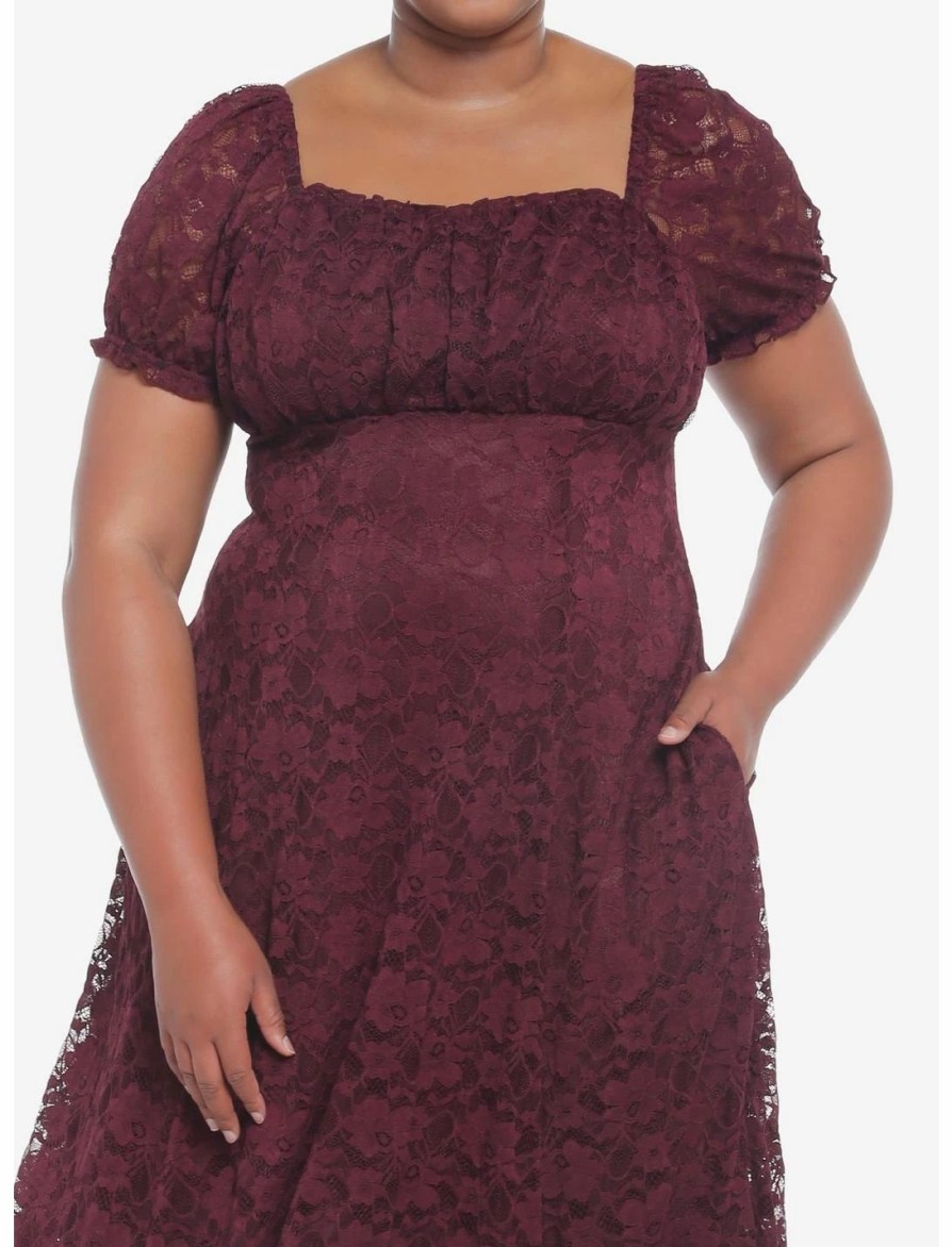 * Dresses | Null Burgundy Floral Lace Midi Dress Plus Size