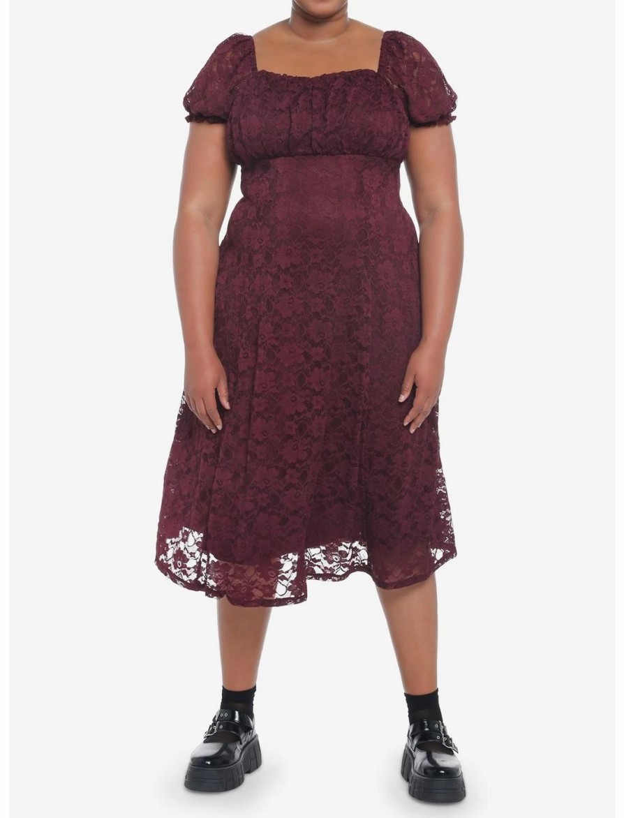 * Dresses | Null Burgundy Floral Lace Midi Dress Plus Size