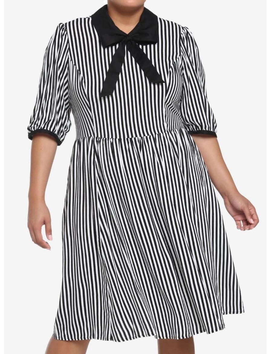 * Dresses | Hunivers Black & White Stripe Bow Retro Dress Plus Size