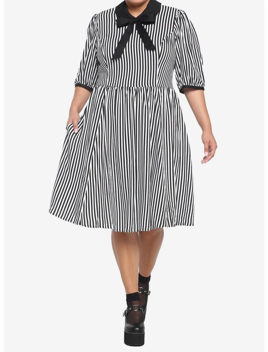 * Dresses | Hunivers Black & White Stripe Bow Retro Dress Plus Size