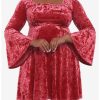 * Dresses | Null Red Crushed Velvet Bell Sleeve Mini Dress Plus Size