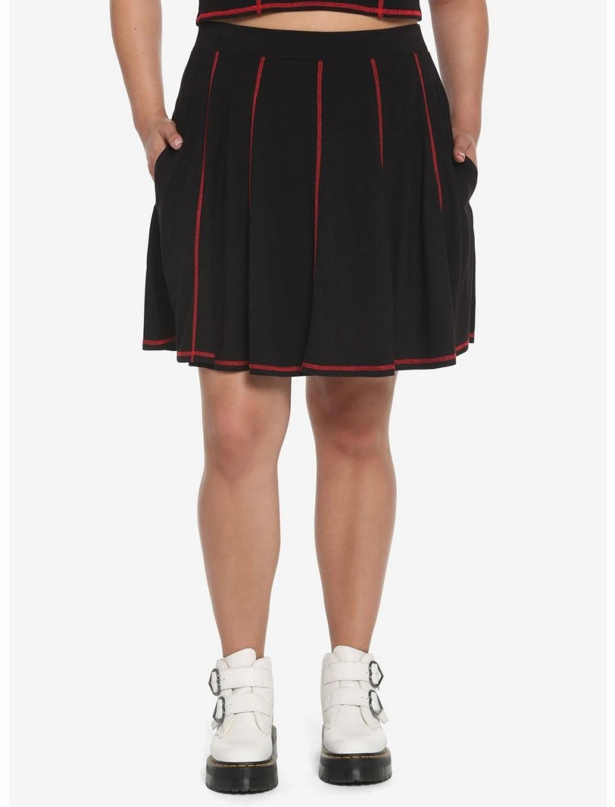 * Bottoms | Hunivers Black & Red Contrast Stitch Skirt Plus Size