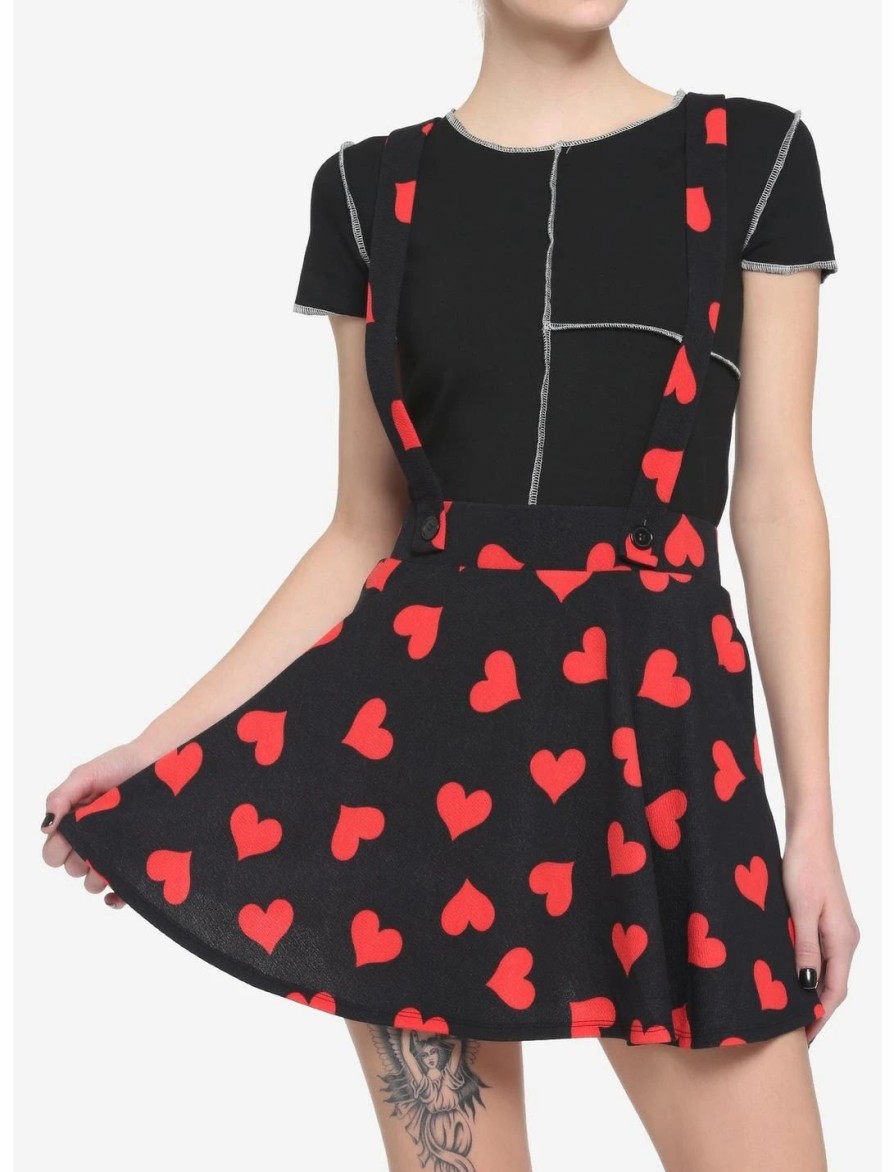 * Bottoms | Hunivers Red Hearts Black Suspender Skirt