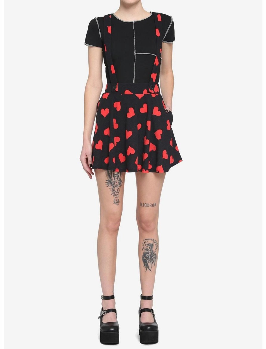 * Bottoms | Hunivers Red Hearts Black Suspender Skirt