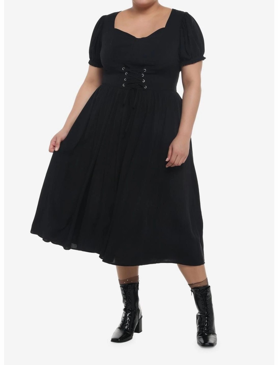 * Dresses | Null Black Puff Sleeve Corset Midi Dress Plus Size