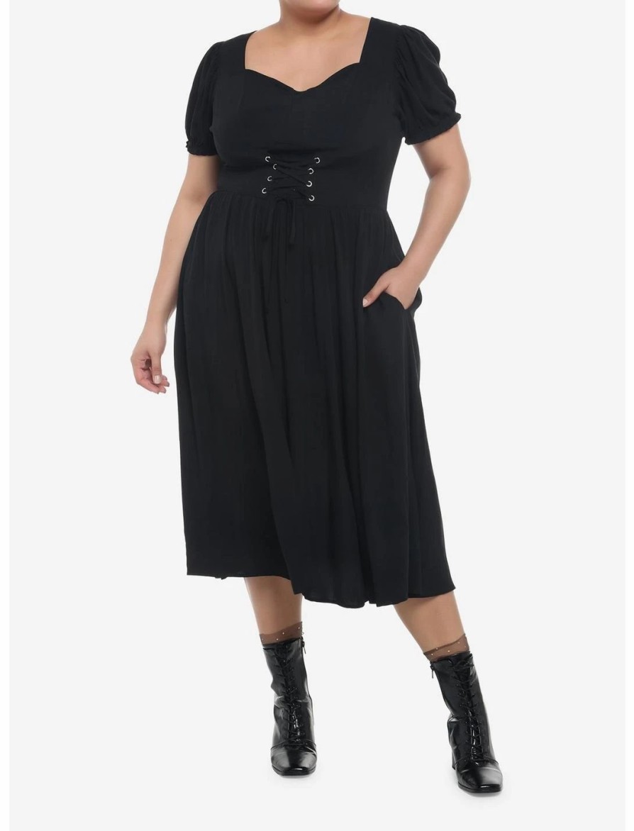 * Dresses | Null Black Puff Sleeve Corset Midi Dress Plus Size