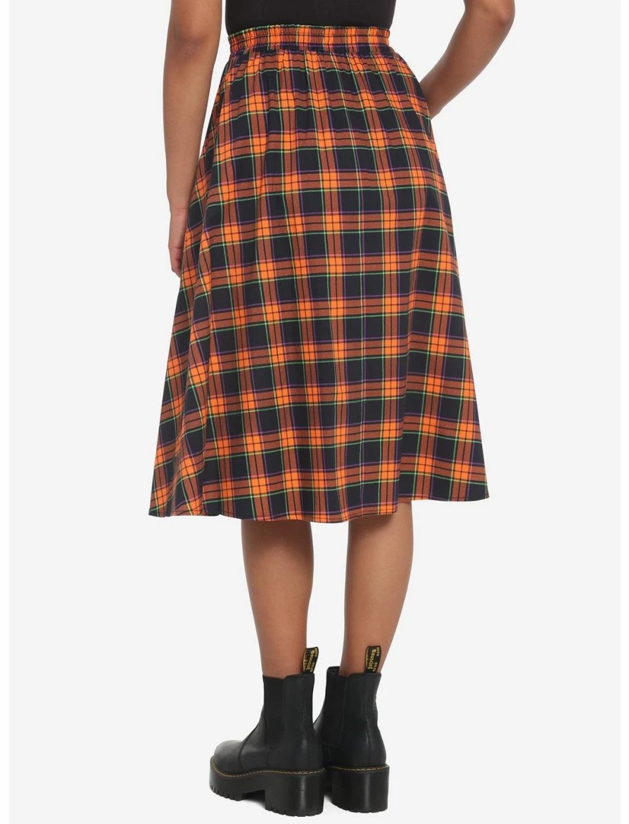 * Bottoms | Hunivers Orange & Black Plaid Retro Midi Skirt